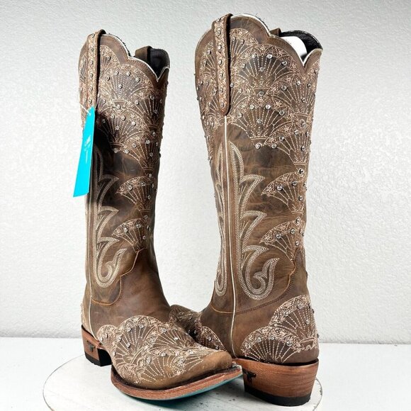 Lane CALYPSO Womens Cowboy Boots 8.5 Brown Western Cowgirl Mid Calf Tall Bling - Picture 11 of 11